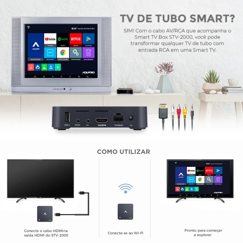 receptor smart tv box 4k stv 2000 aquario 3